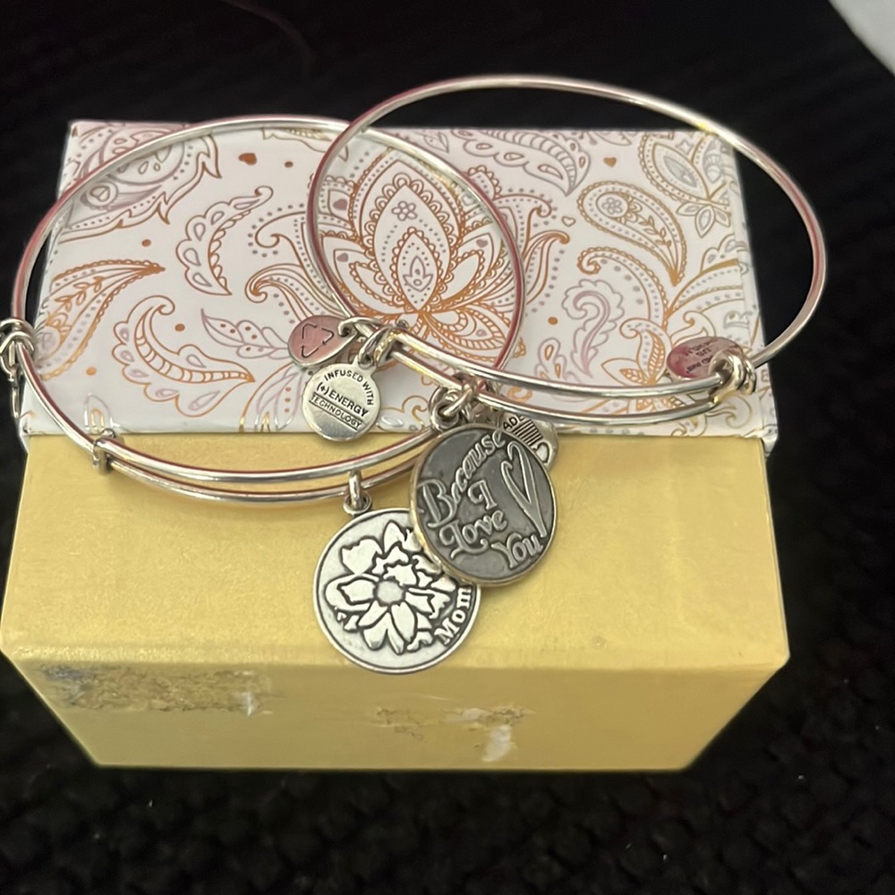Two Alex and Ani Mom and Because I love You Silver Bracelets. You get two. - Picture 3 of 7